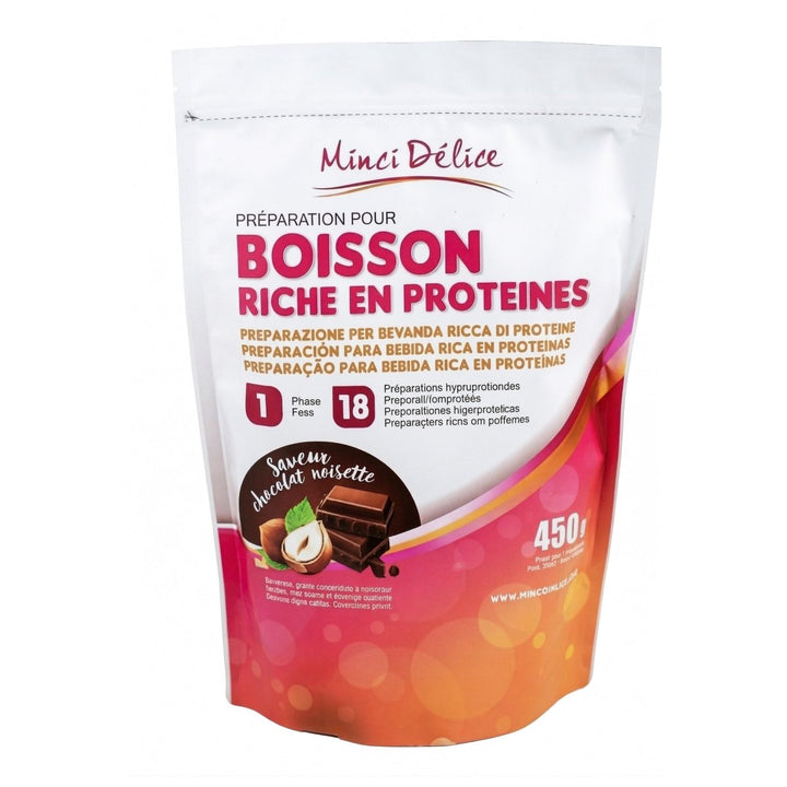 Boisson hyperprotéinée chocolat - noisette maxi sachet 450g - Mincidelice