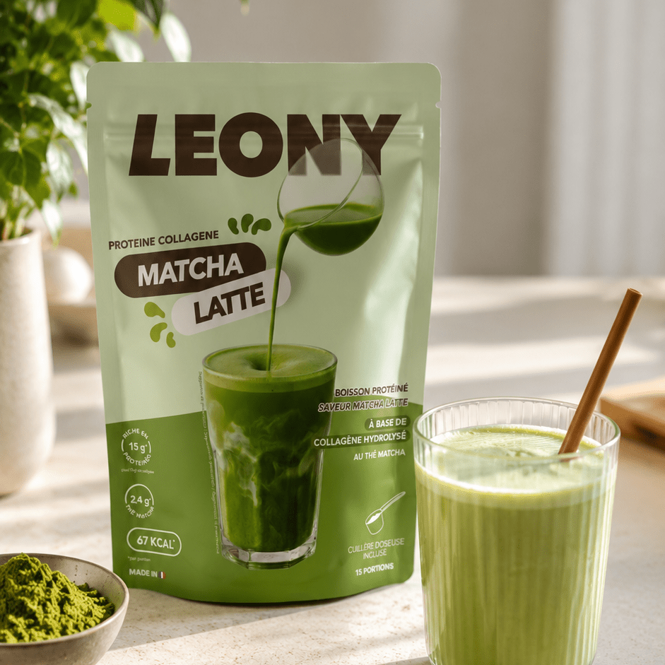 Boisson Matcha Latte protéinée au collagène 285g 15 portions - LEONY - Mincidelice