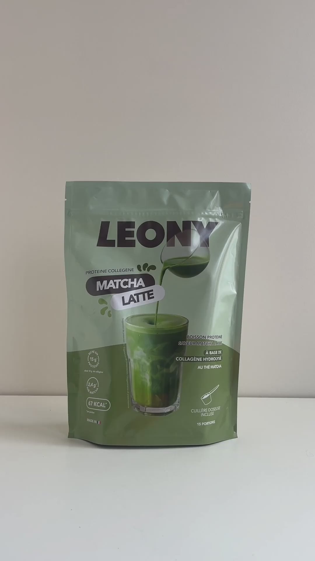 Boisson Matcha Latte protéinée au collagène 285g 15 portions - LEONY